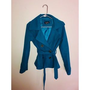 TEAL PEA COAT GENTLY WORN